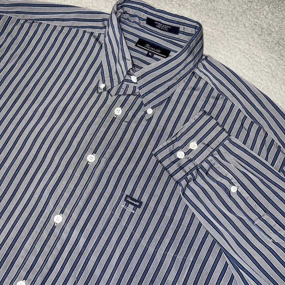 VTG Faconnable Shirt Men's XL Blue Gray Stripe Long Sleeve Button Up Made in USA